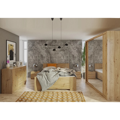 Zestaw mebli sypialnianych BONO 3L komplet szafa z lustrem komoda łóżko