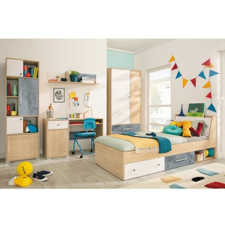 łóżko 90x200 z szufladami szafką Step 11 pojedyncze 90 młodzieżowe dla dzieci dąb biszkoptowy + biały + beton do pokoju sypialni