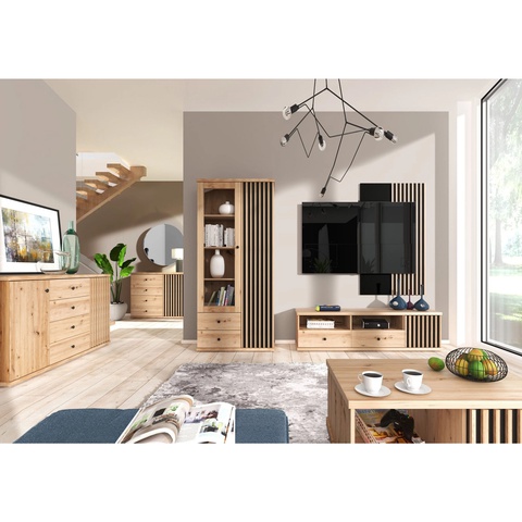 Zestaw z lamelami na nóżkach CALI 1 witryna komoda rtv panel ława loft