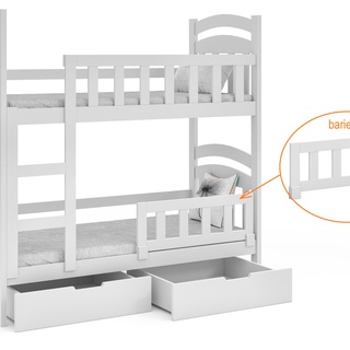 łóżko 75x160 piętrowe małe Damina 2os podwójne z materacami dla dzieci