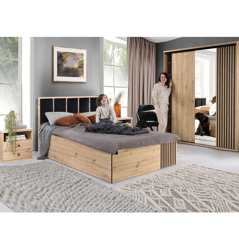 Zestaw sypialnia loft CALI 7 łóżko z pojemnikiem szafki szafa z lustrem