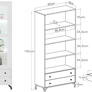 zestaw nowoczesny na nóżkach Bergen B1 komoda witryna ława biała