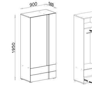 szafa 90 ubraniowa Remo 02 z szufladami półkami drążkiem pojemna
