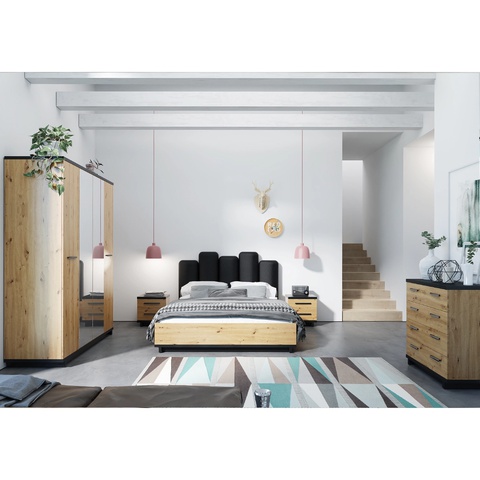 Zestaw INES 3 łóżko podnoszone szafa z lustrem szufladami komoda loft