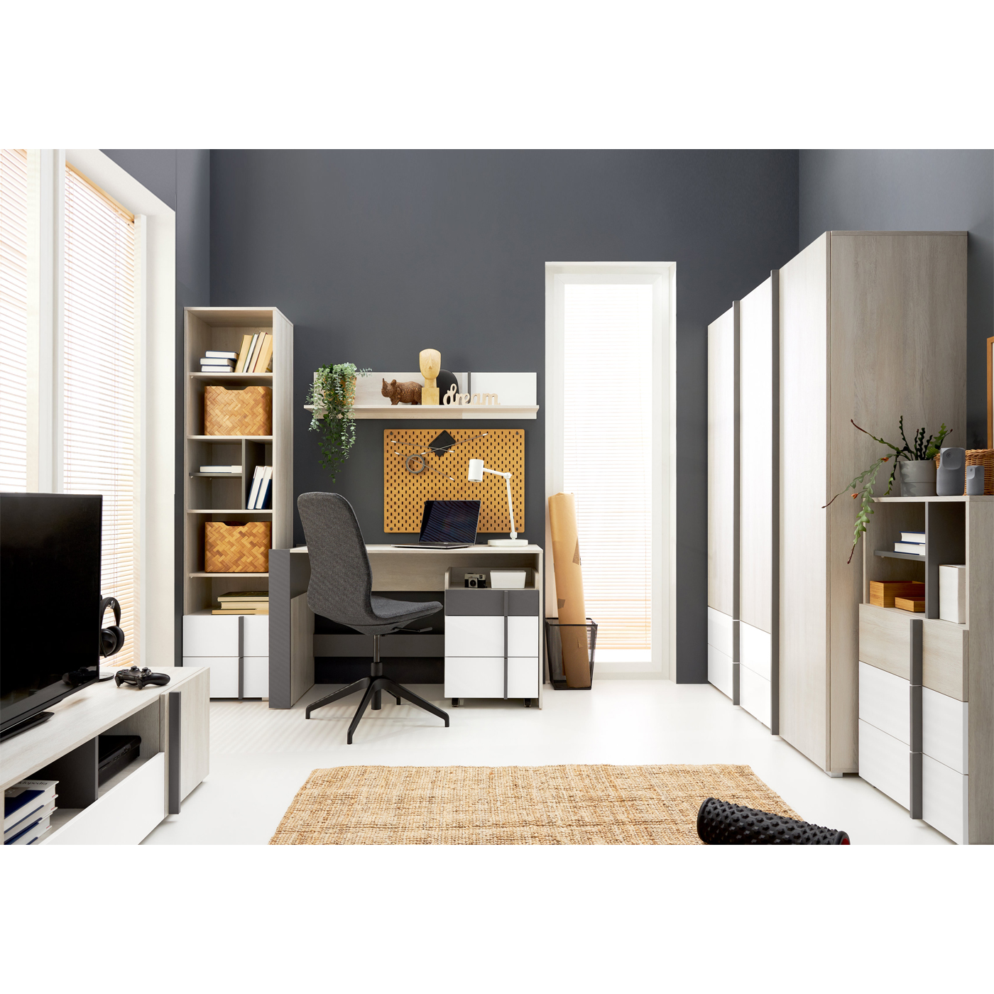 Remo - dąb wilton / biały lux / antracyt