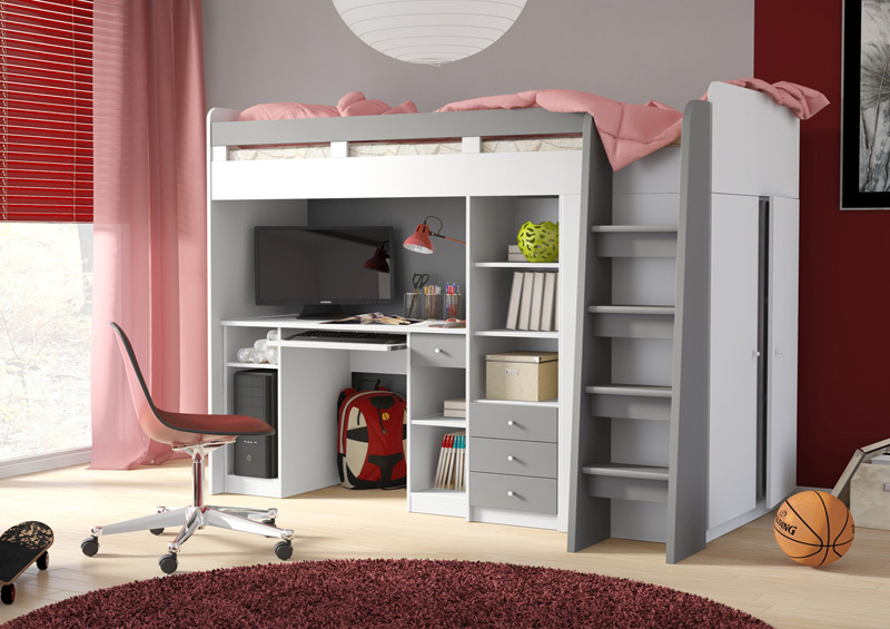 Łóżko z biurkiem Unit srebro