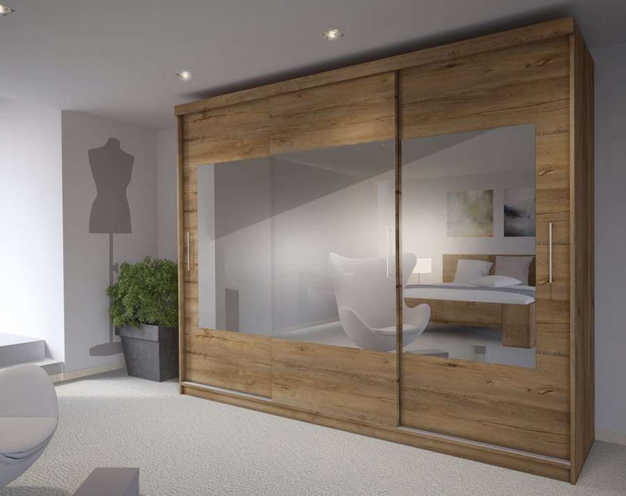 Szafa Przesuwna z lustrem Sino 203 dąb lefkas ciemny