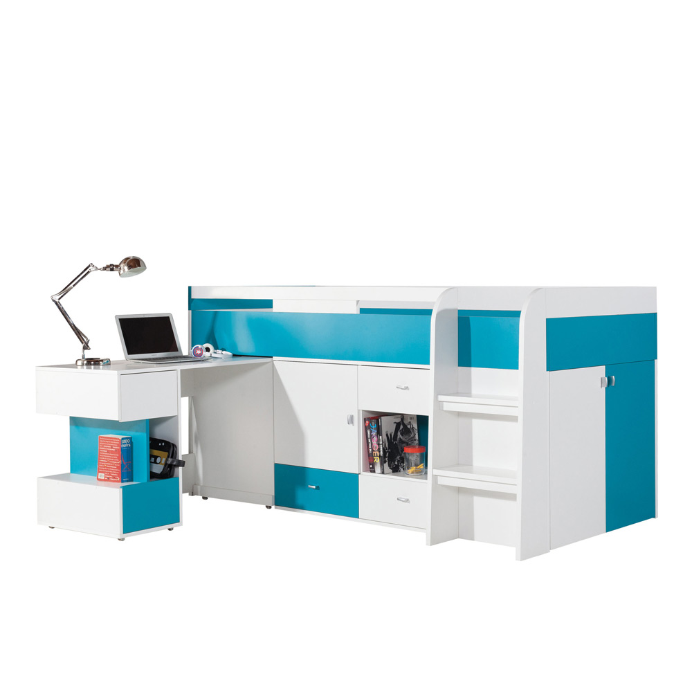 łóżko 90x200 z wysuwanym biurkiem Mobi 21 antresola z komodą szafką