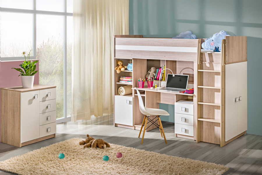 Łóżko z biurkiem Uno z komodą santana