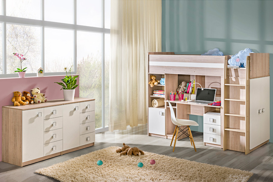 Łóżko z biurkiem Uno z komodami santana