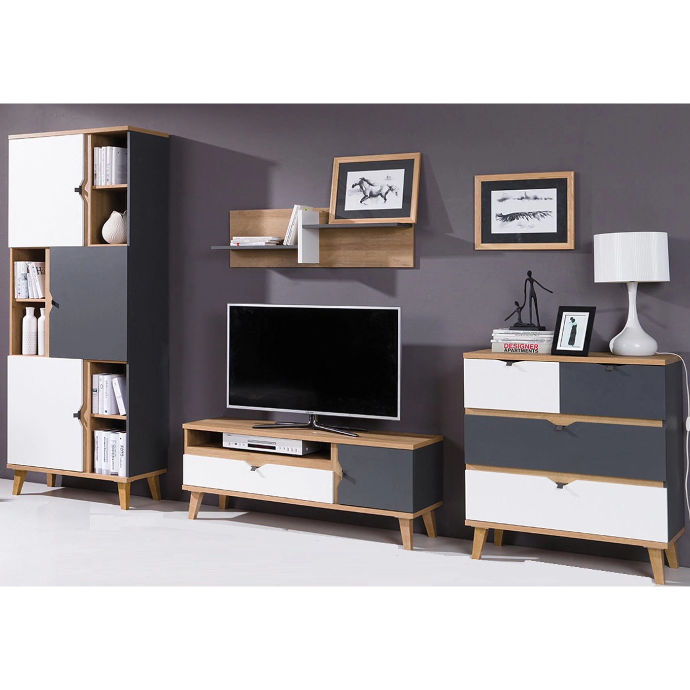 zestaw na nóżkach komplet Memone 14 rtv komoda regał meblościanka