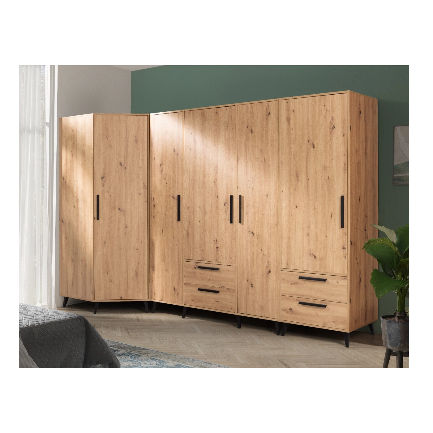 zestaw szaf ARTI 2 z szufladami półkami drążkami garderoba narożna