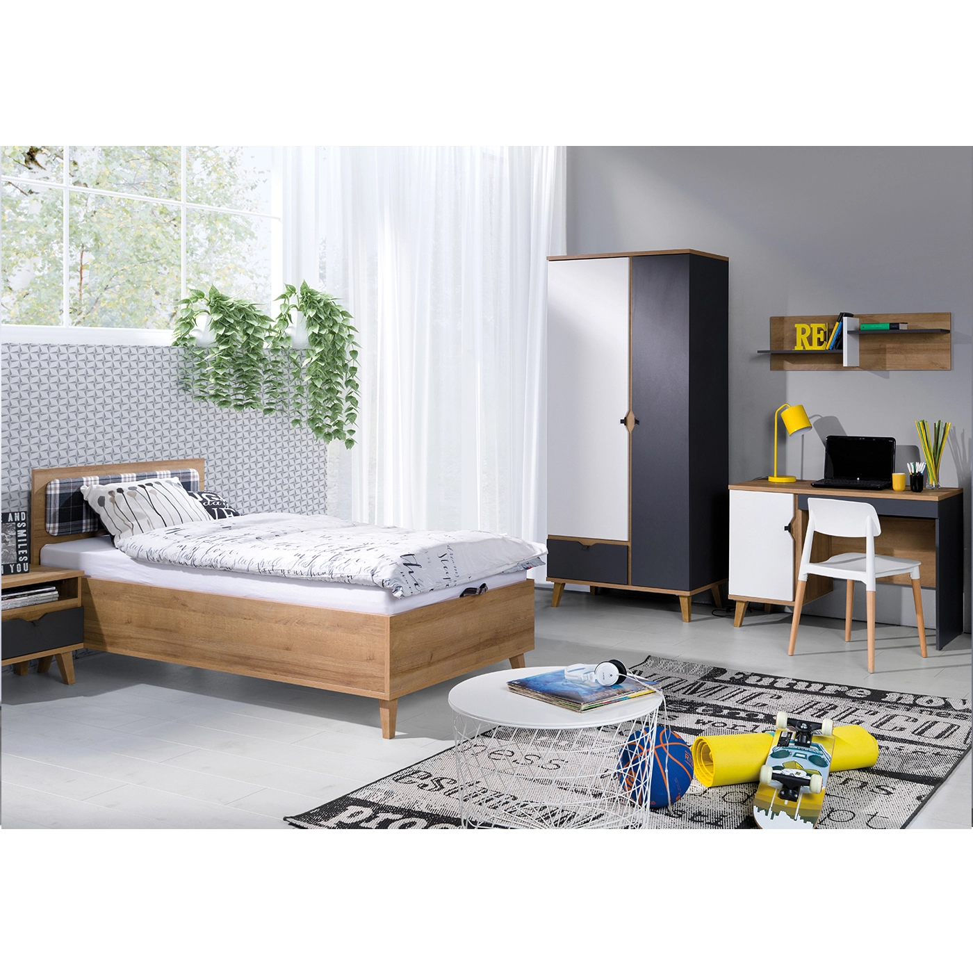 zestaw mebli młodzieżowych dzieci Memone 3 łóżko biurko szafa półka