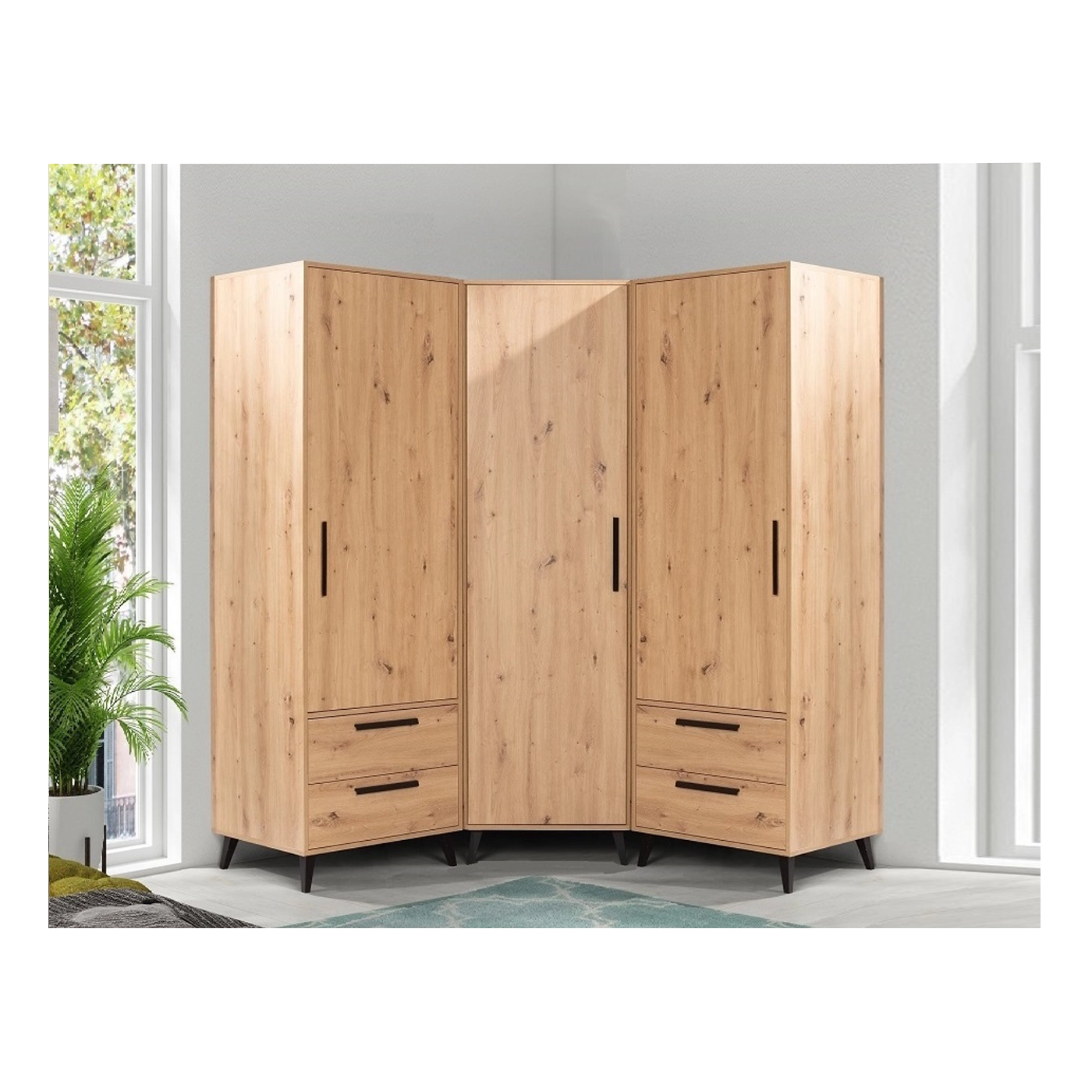 zestaw rogowa szafa duża ARTI 4 szuflady półkami drążki bieliźniarka