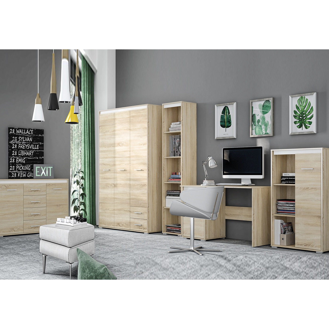 zestaw duży młodzieżowy Avo 4 komoda regał biurko szafa komplet