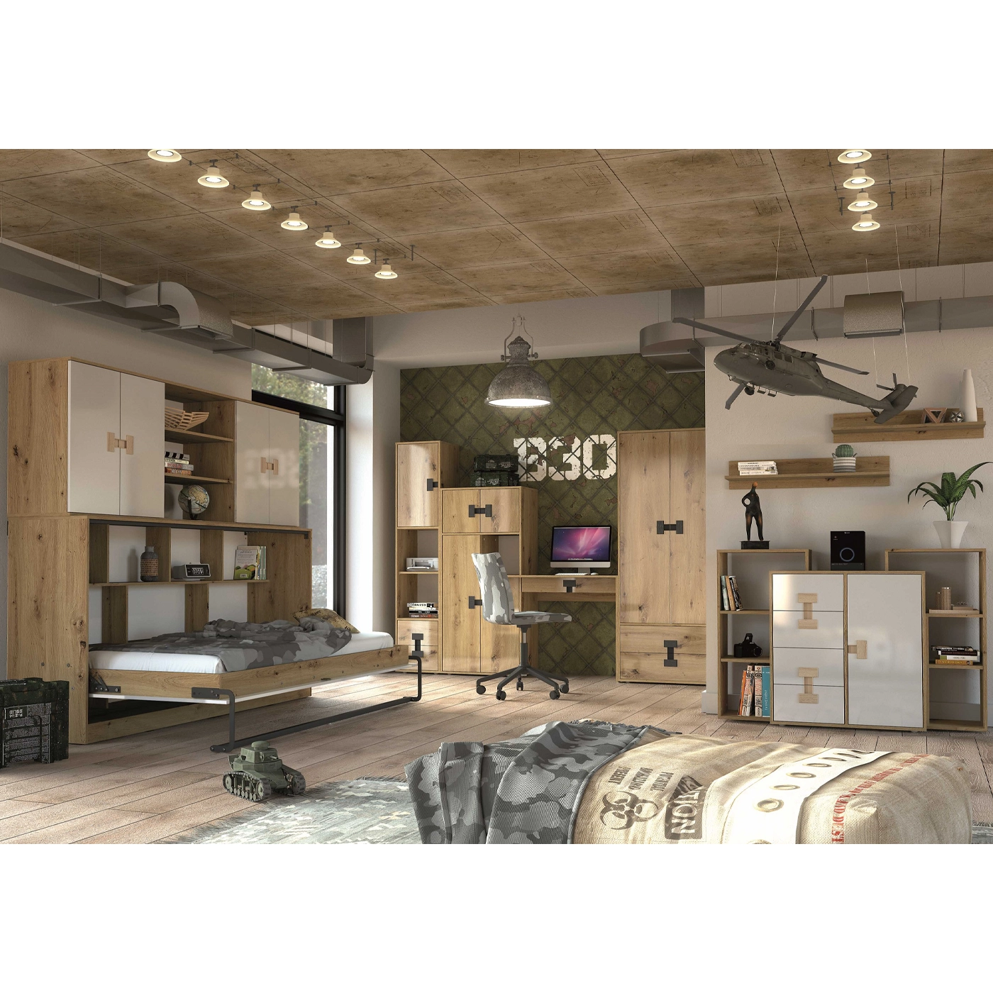 zestaw nowoczesny Index 6 łóżko w szafie meblościanka z biurkiem