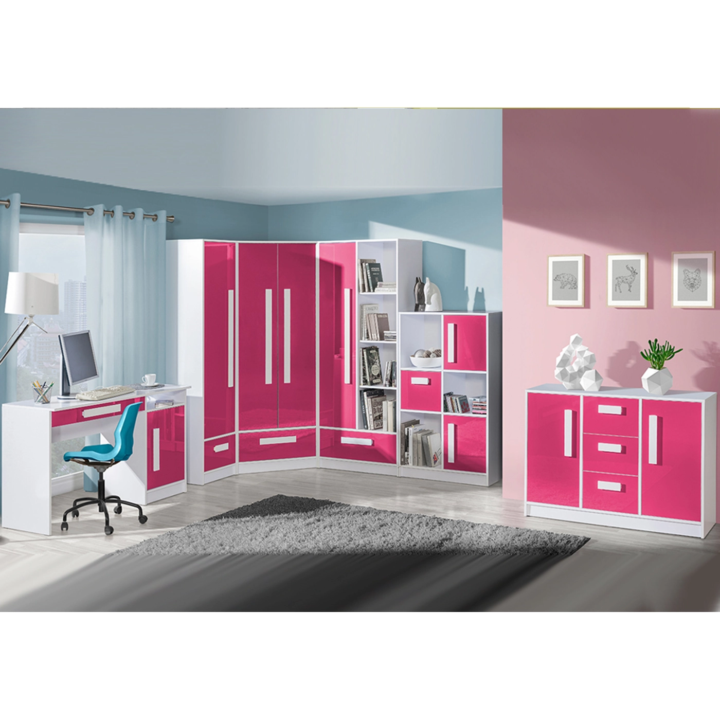 zestaw narożny duży Guliver 6 biurko komoda szafa w połysku kolory