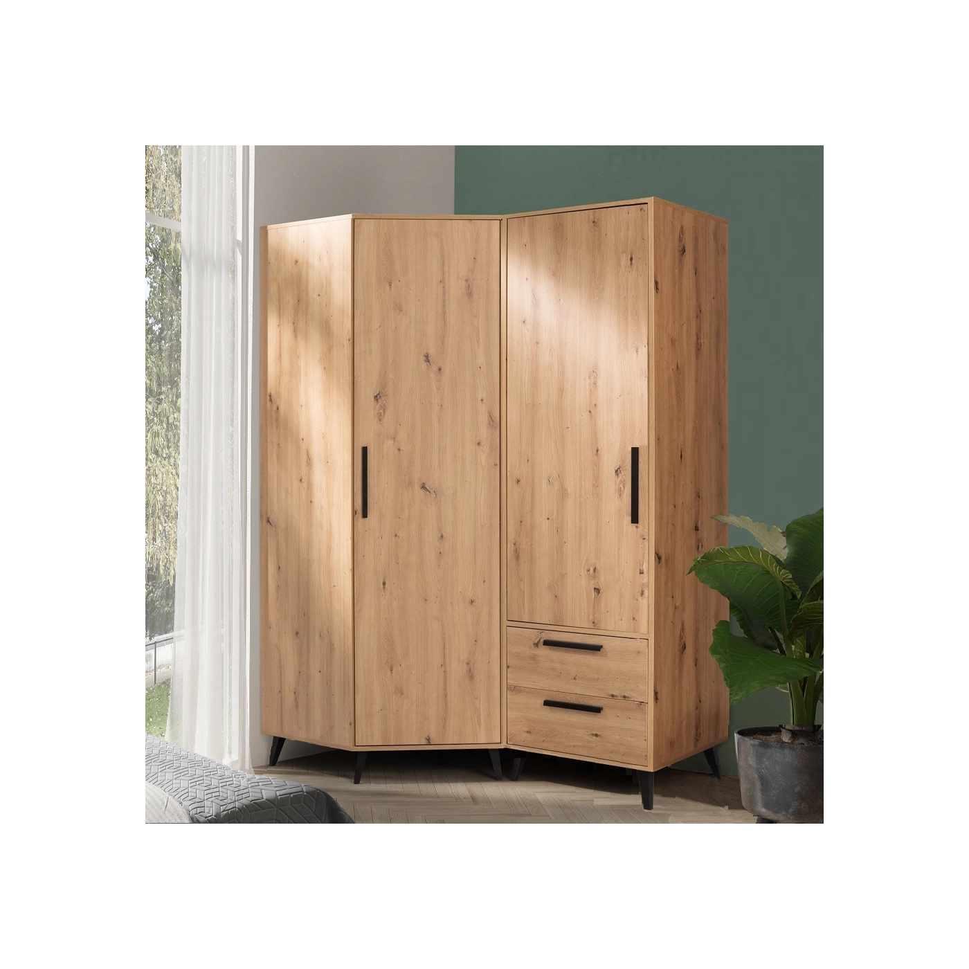 zestaw narożna bieliźniarka ARTI 7 rogowa szafa regał komplet z nogami