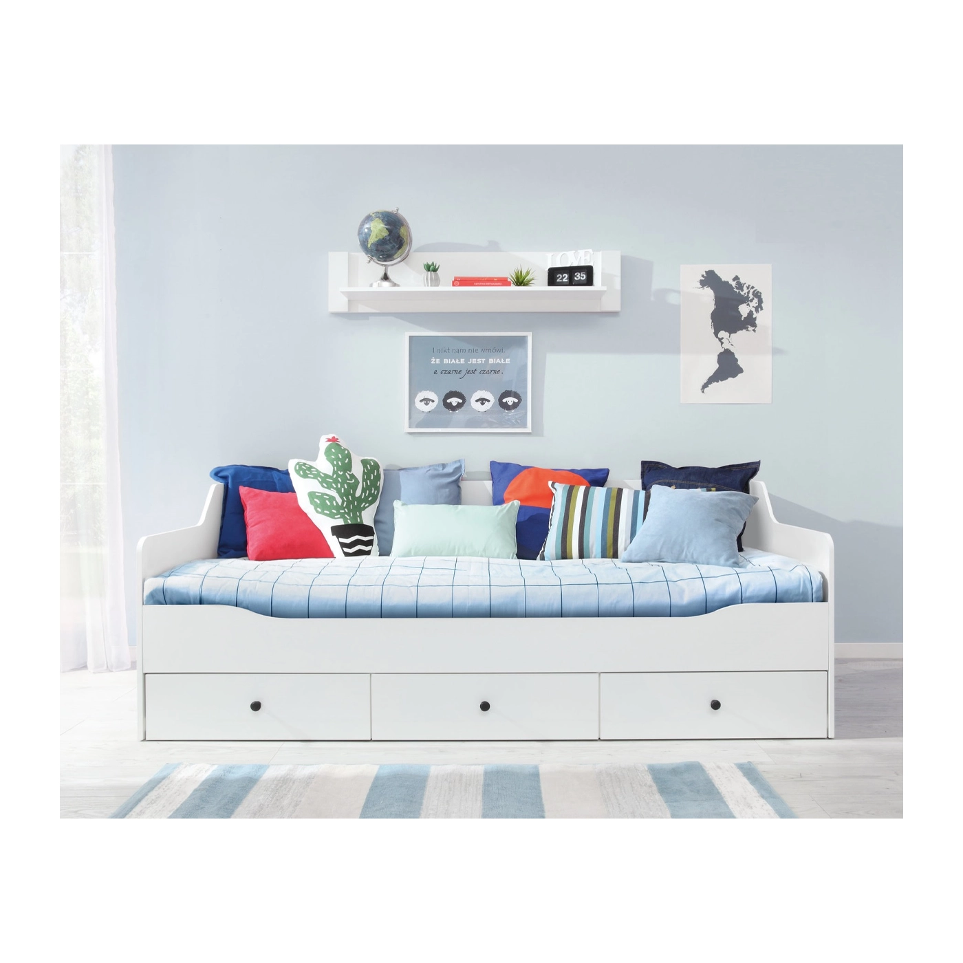 zestaw komplet Bergen D łóżko z półką białą do pokoju młodzieży dzieci