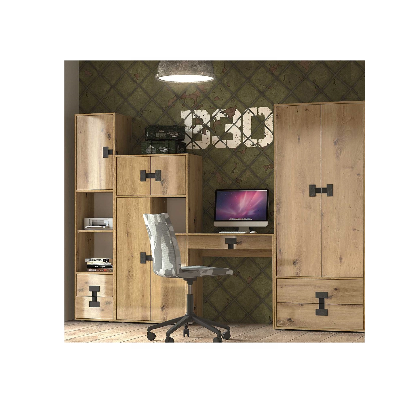 zestaw meblościanka nowoczesna Index E z biurkiem młodzieżowym