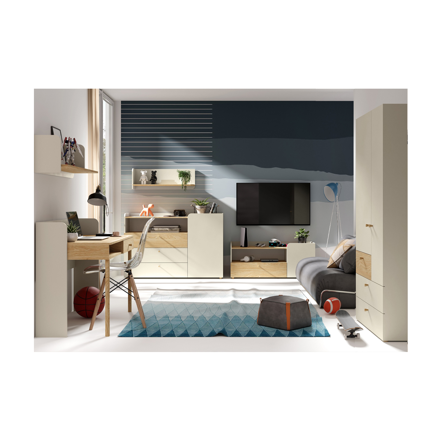 zestaw młodzieżowy dziecięcy Yuki 3 biurko komoda rtv szafa komplet