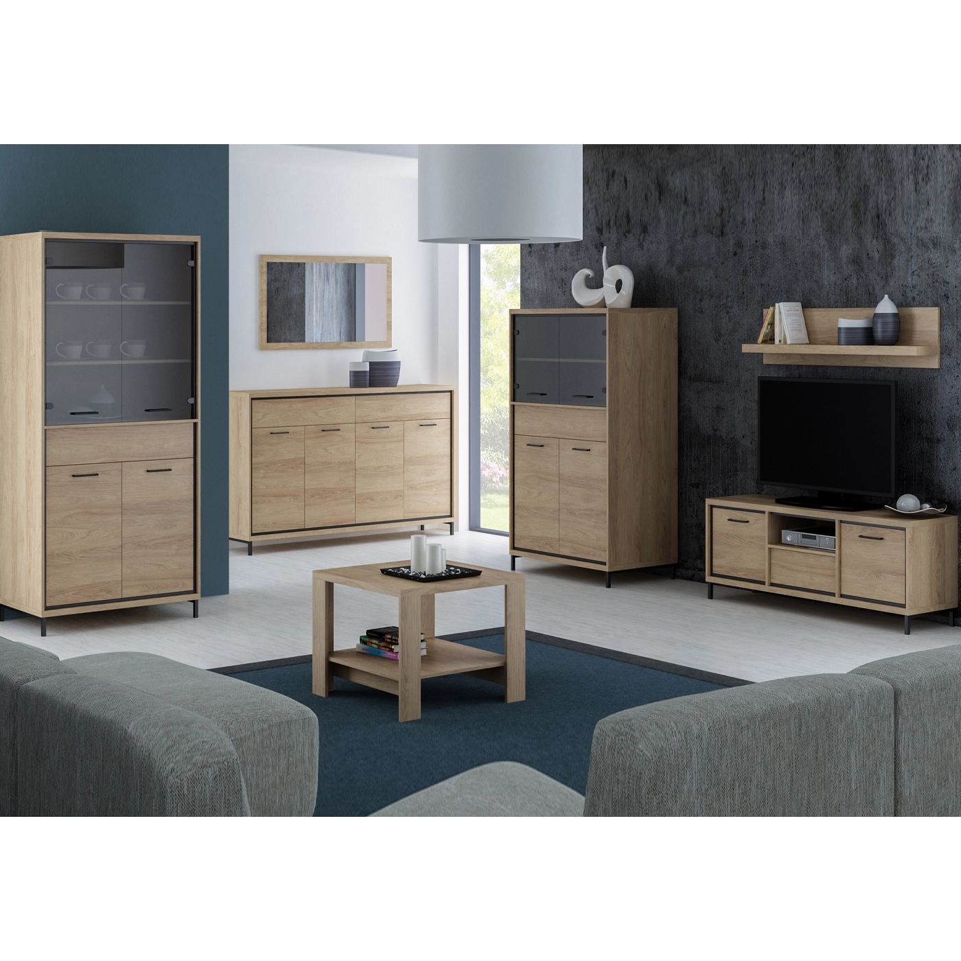 zestaw mebli nowoczesnych Mediolan 3 witryna komoda rtv szafka ława