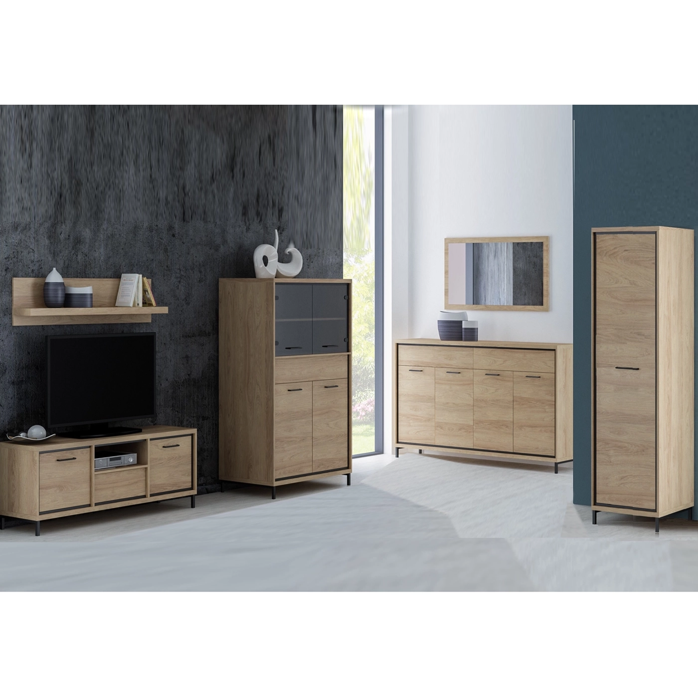 zestaw mebli nowoczesnych Mediolan F witryna szafka rtv komoda