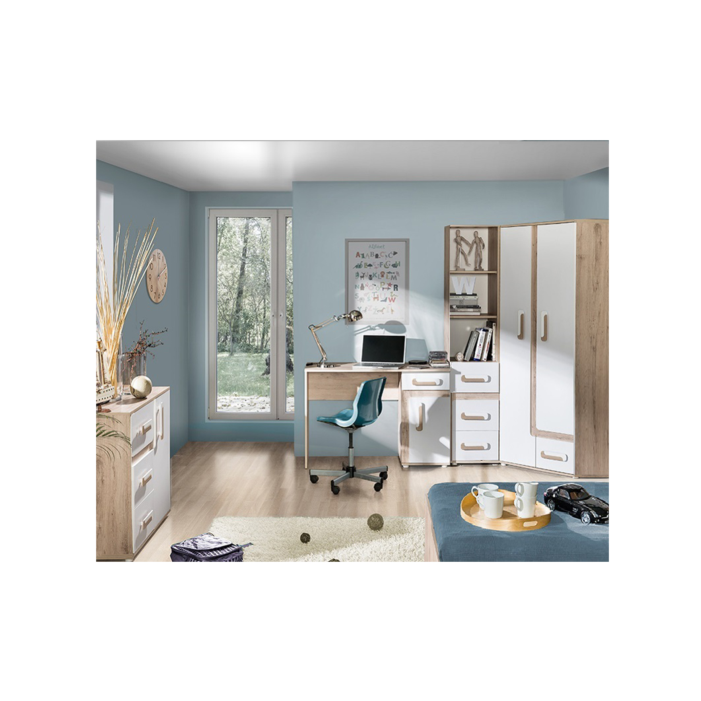 zestaw narożny młodzieżowy Apetito W4 biurko komoda szafa regał