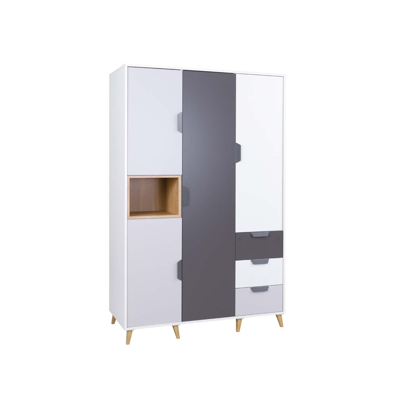 szafa 120 trzydrzwiowa z szufladmi półkami drążkiem Joker 01 garderoba