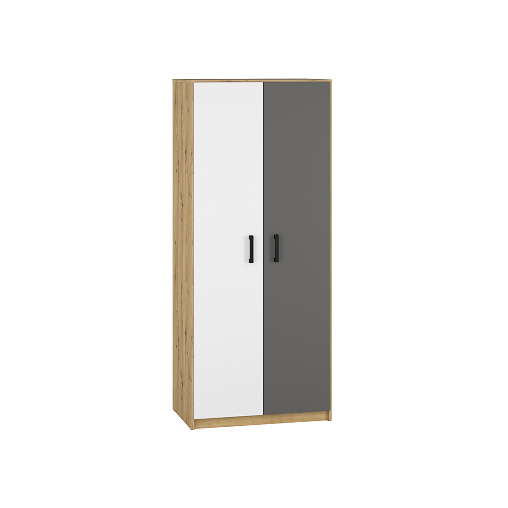 szafa 80 dwudrzwiowa ubraniowa Fini 01 biały + antracyt + dąb artisan do pokoju sypialni przedpokoju korytarz