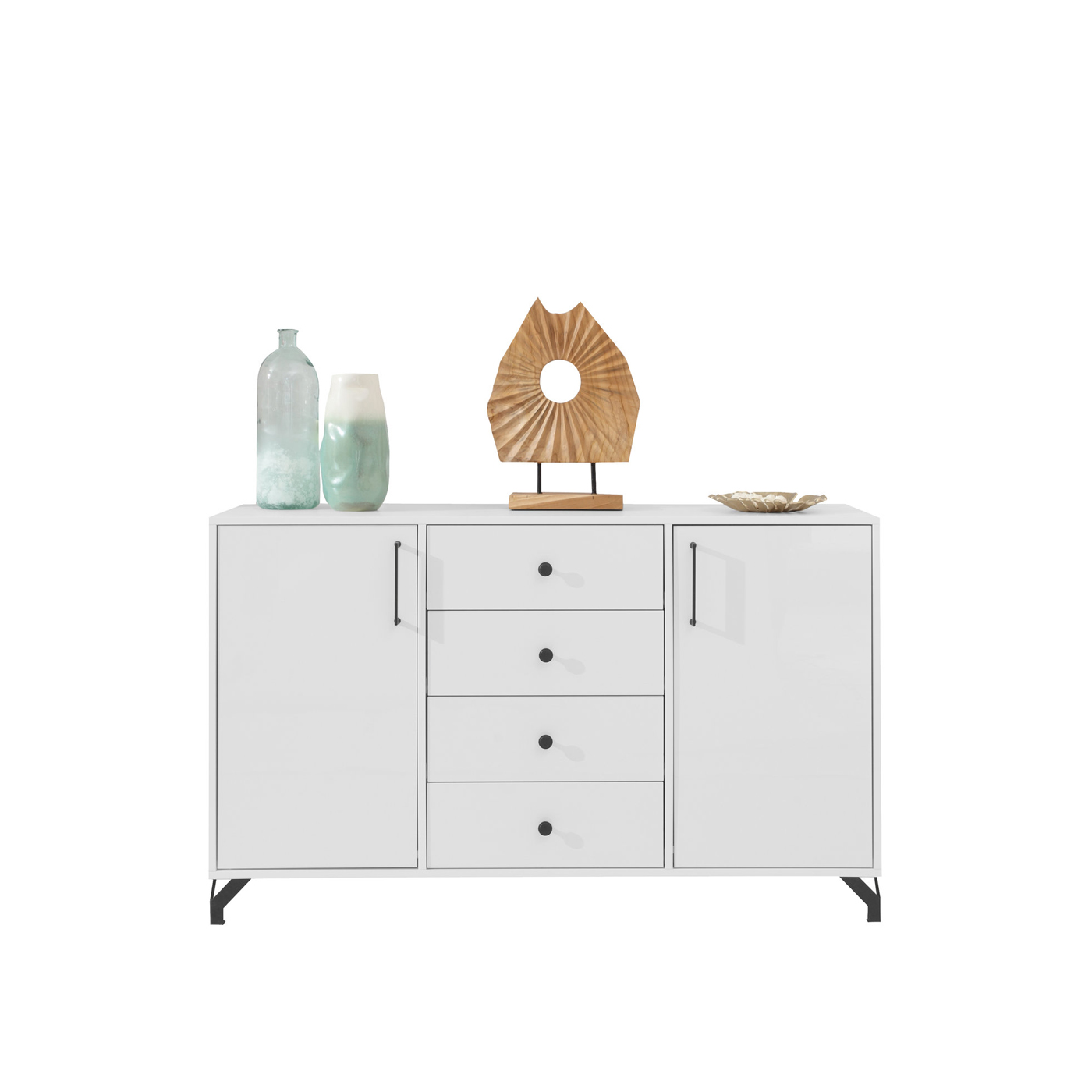 komoda 140 na nóżkach Bergen 06 duża szeroka szafka biała połysk