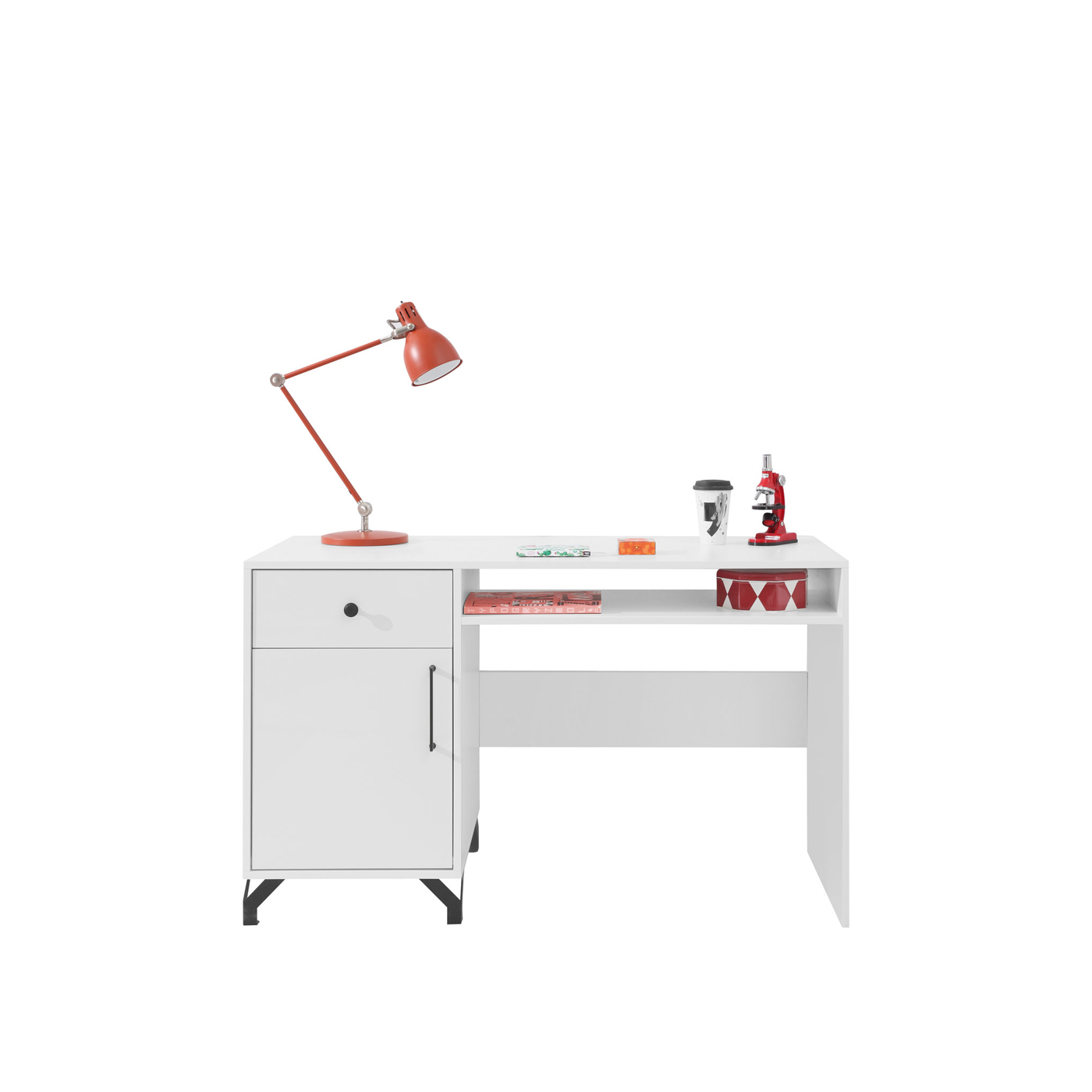 biurko 125 z szafką szufladą Bergen 09 nowoczesne młodzieżowe białe