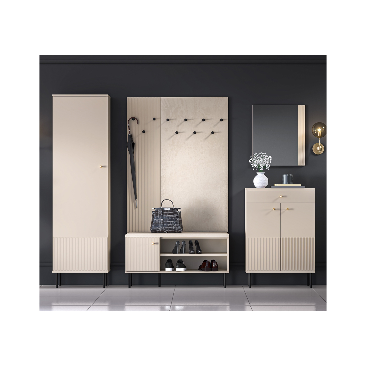 zestaw duża garderoba nowoczesna Sophie 7 szafa lustro komoda