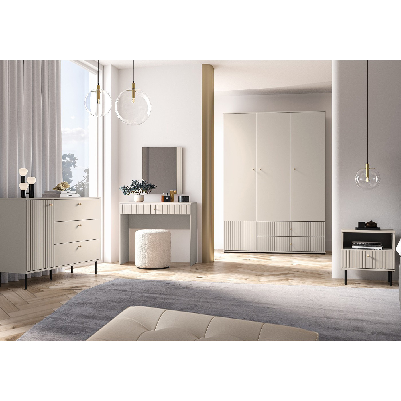 zestaw nowoczesny Sophie 8 komoda szafa toaletka lustro szafka