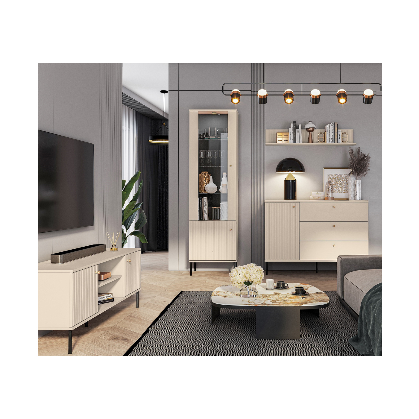 zestaw na nóżkach Sophie B komoda rtv szafka witryna do pokoju