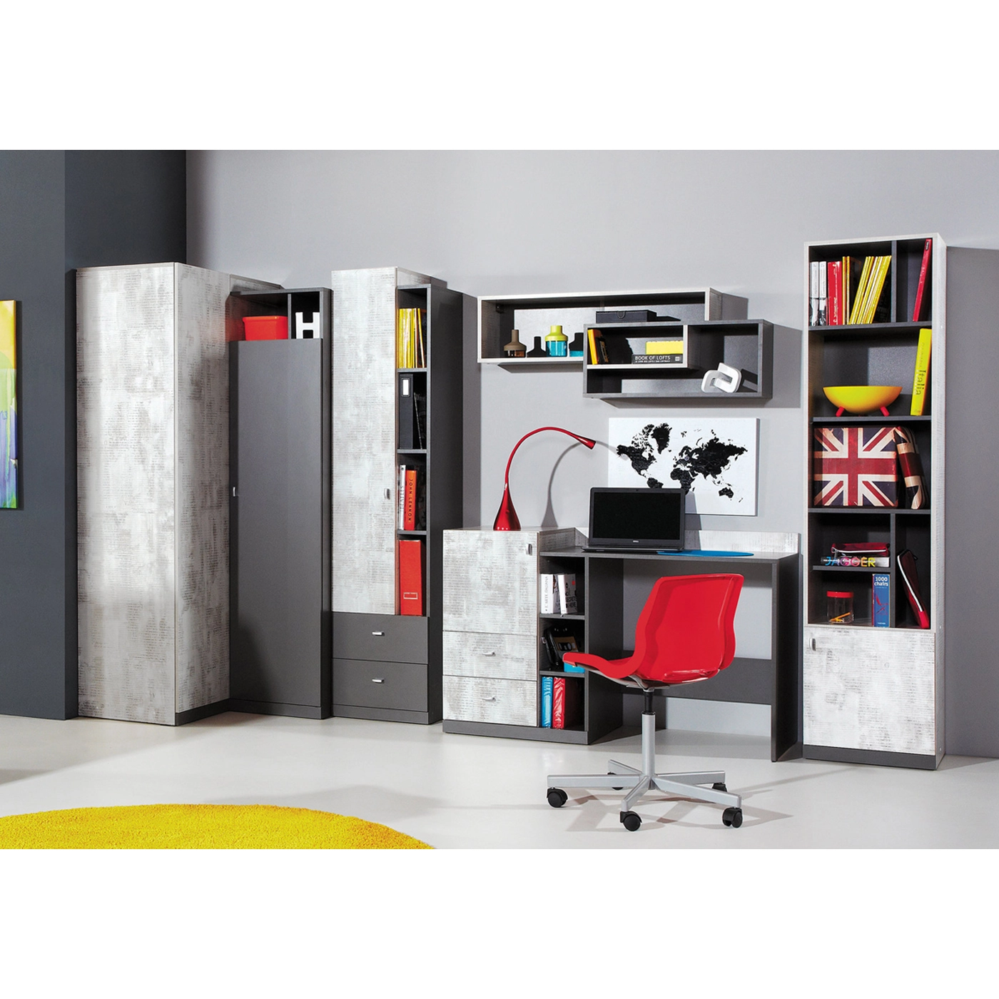 zestaw meblościanka młodzieżowa Tablo 3 z biurkiem szafą narożną