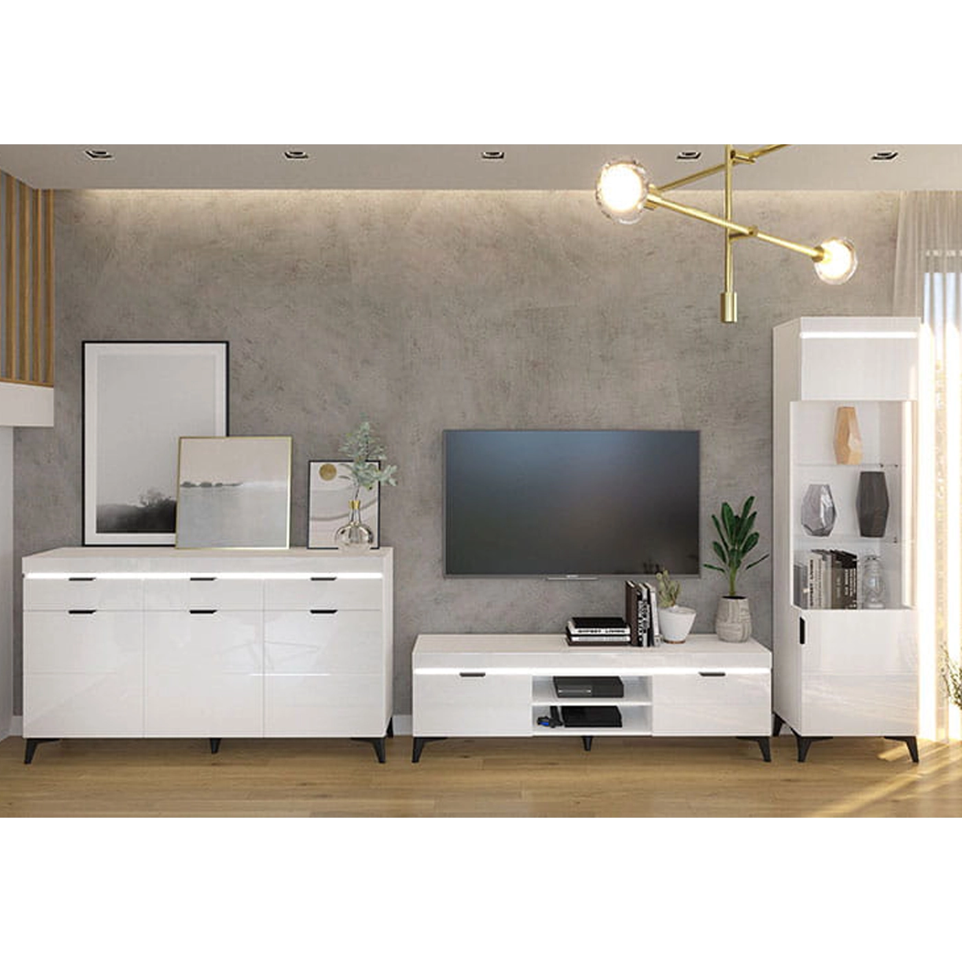 zestaw elegancki Baldur 1 komoda rtv szafkawitryna meblościanka biała