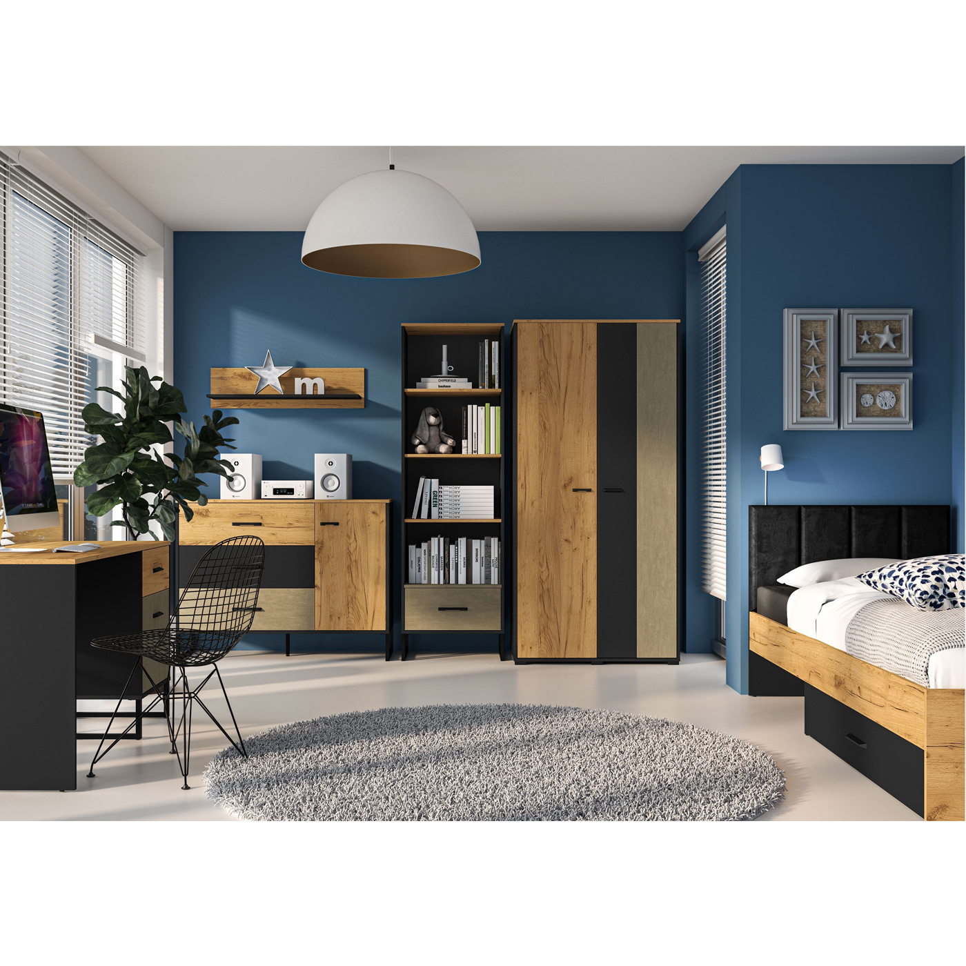 zestaw młodzieżowy dzieci Colt 1 biurko szafa regał łóżko komoda loft