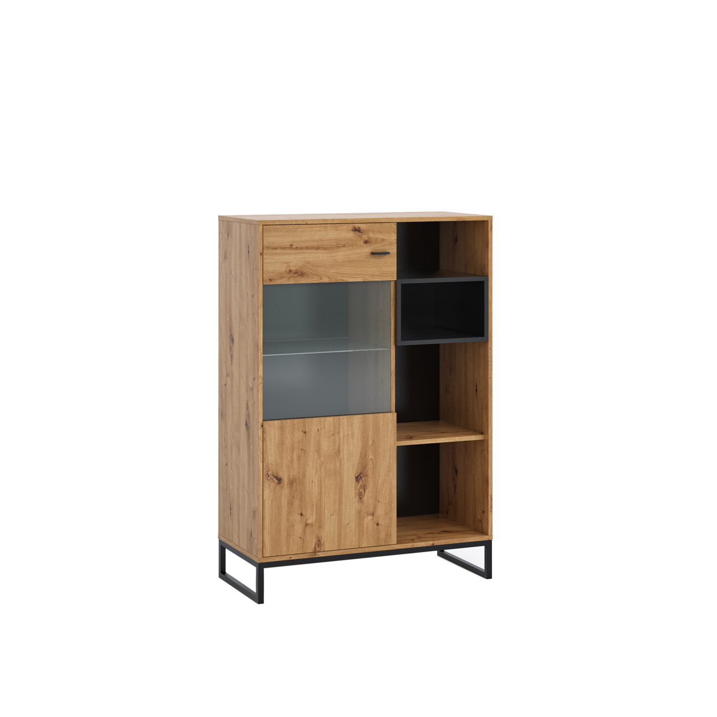 witryna 90 niska loft OLIER 14 szafka wysoka komoda z szybą przeszklona