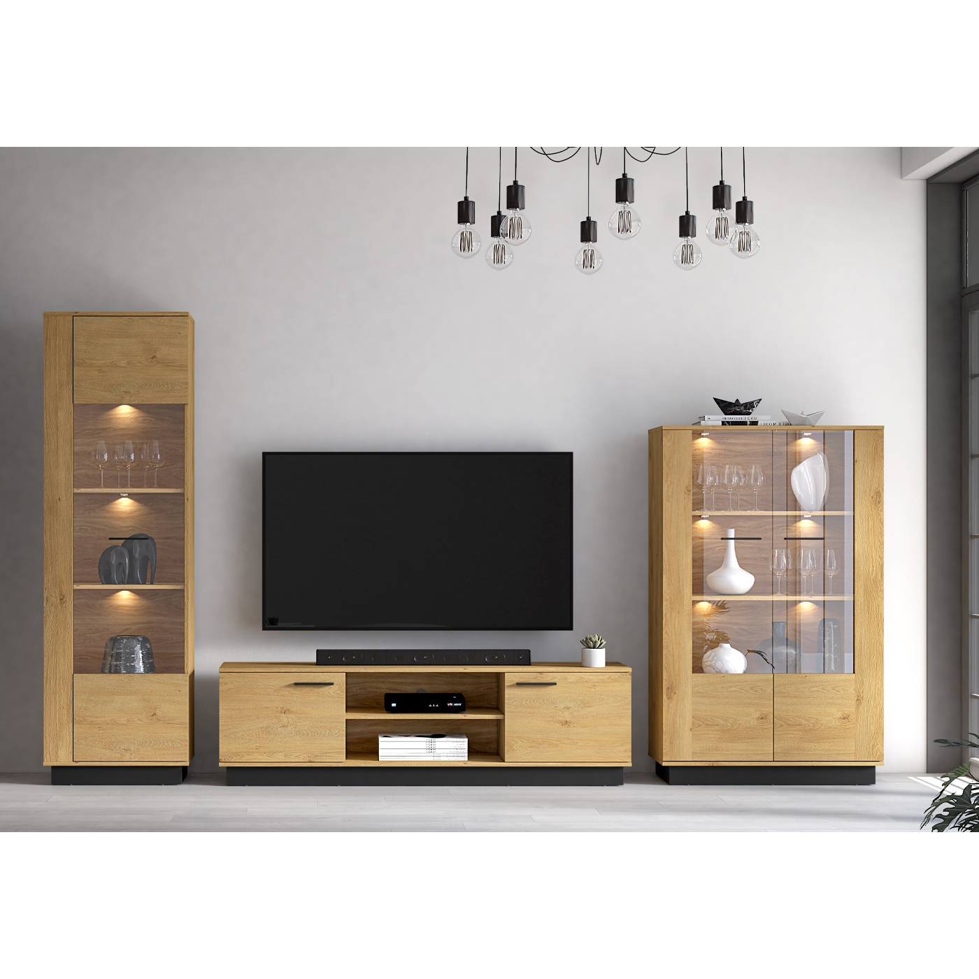 zestaw z oświetleniem meblościanka Modesto 2 komplet do salonu