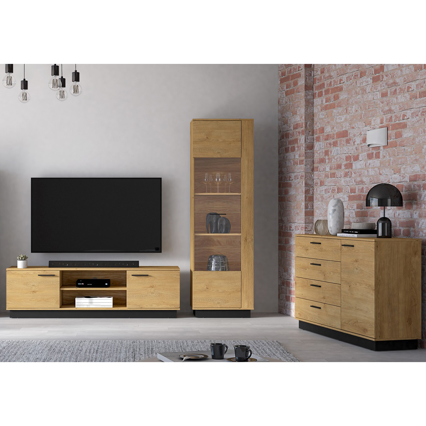 zestaw mebli loft Modesto 3 komoda rtv witryna do pokoju salonu