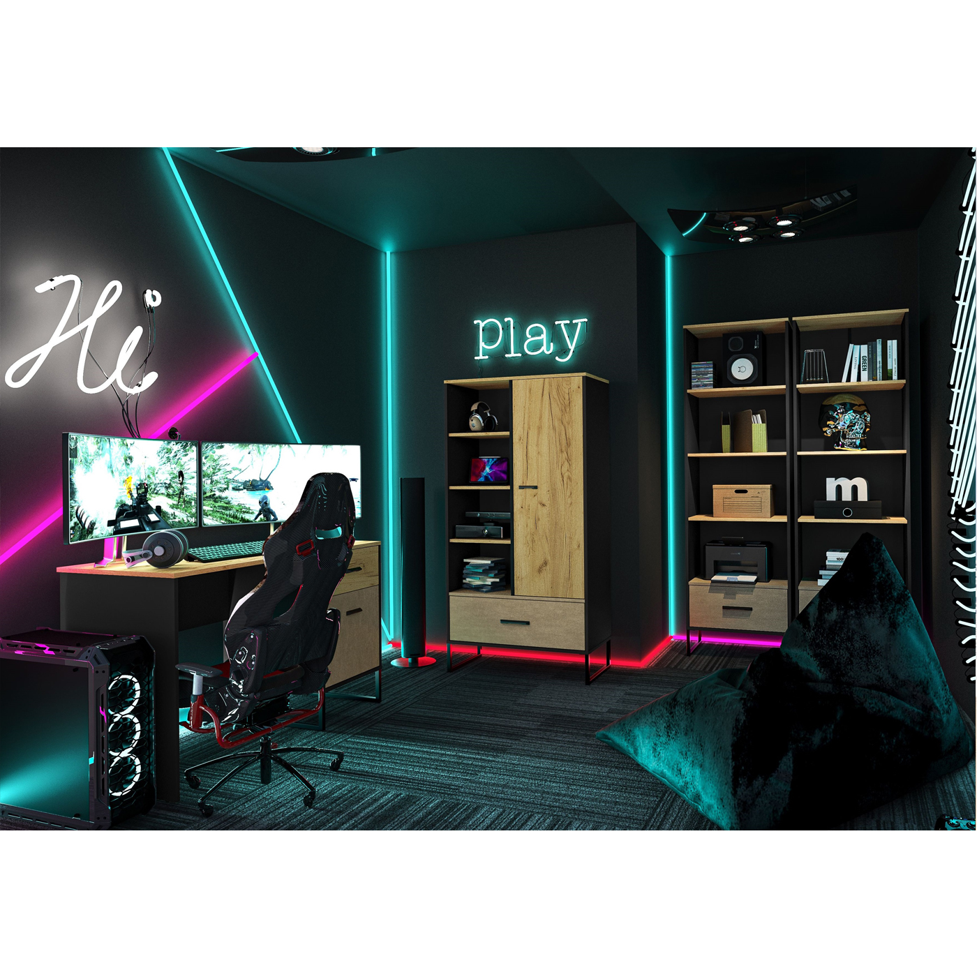 zestaw nowoczesny loft Colt 3 biurko regał komplet nowoczesny loft