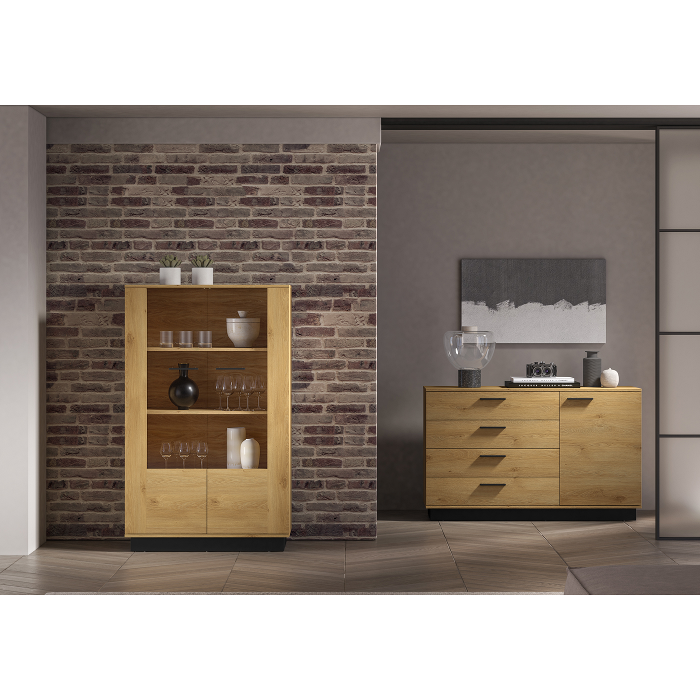 zestaw loft Modesto 5 komplet mebli dąb czarny do pokoju biura