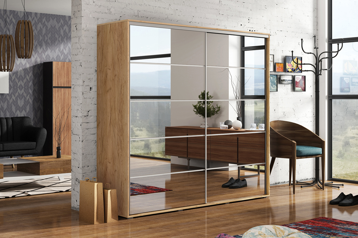 szafa 100 wysoka z lustrem A19 100x245 z półkami WYPRZEDAŻ