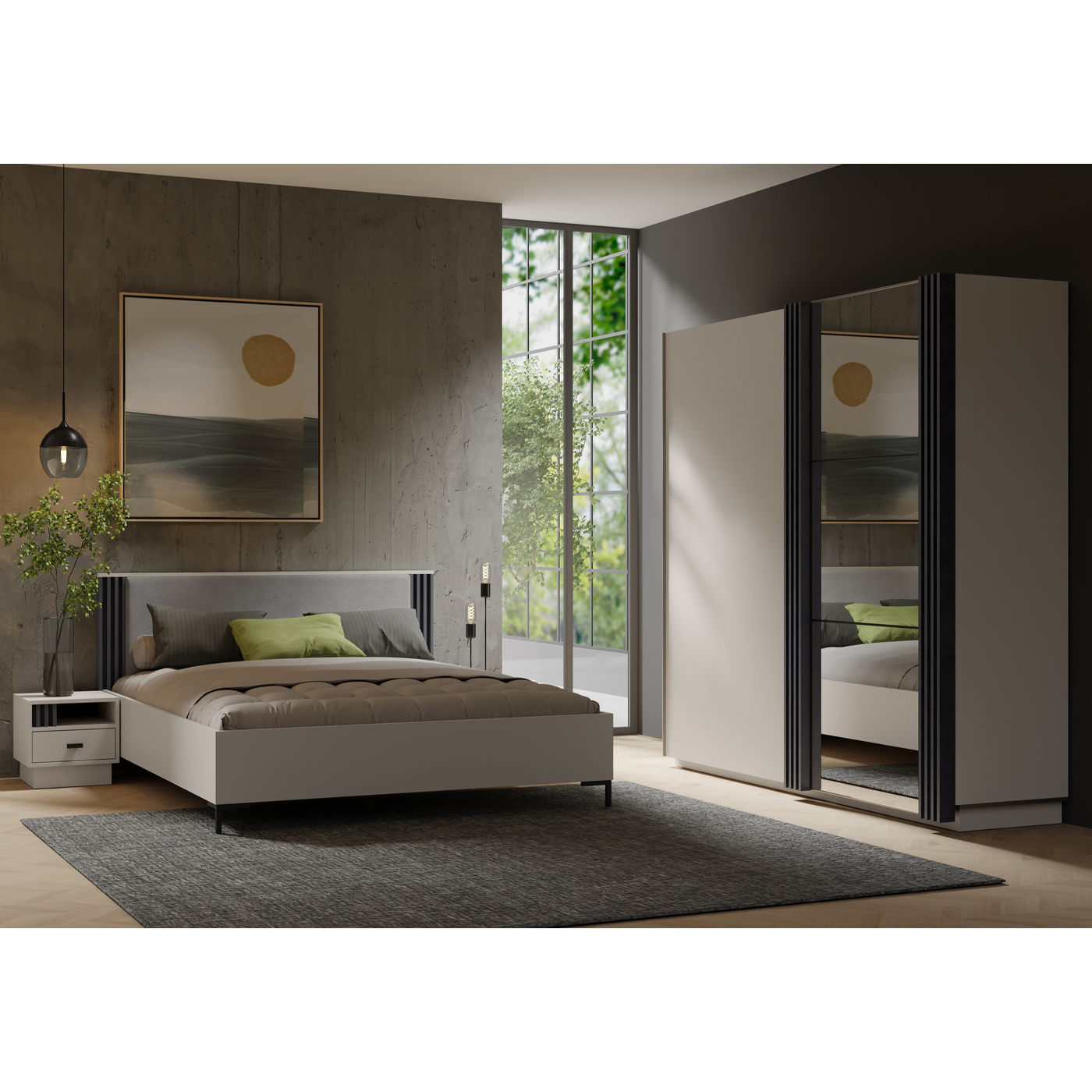 zestaw sypialnia nowoczesna Allmo 11 łóżko podnoszone szafa z lustrem