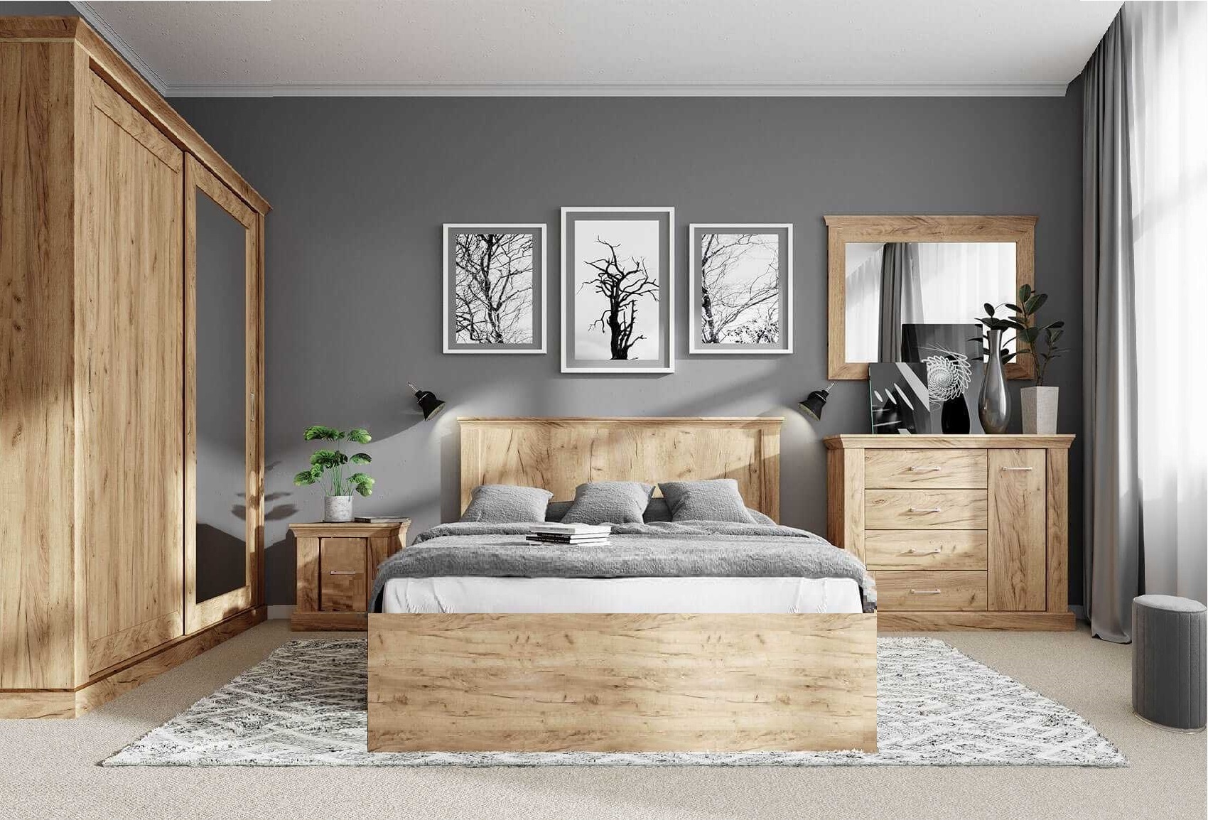 zestaw mebli do sypialni Antica 4 szafa łóżko komoda kraft złoty komplet