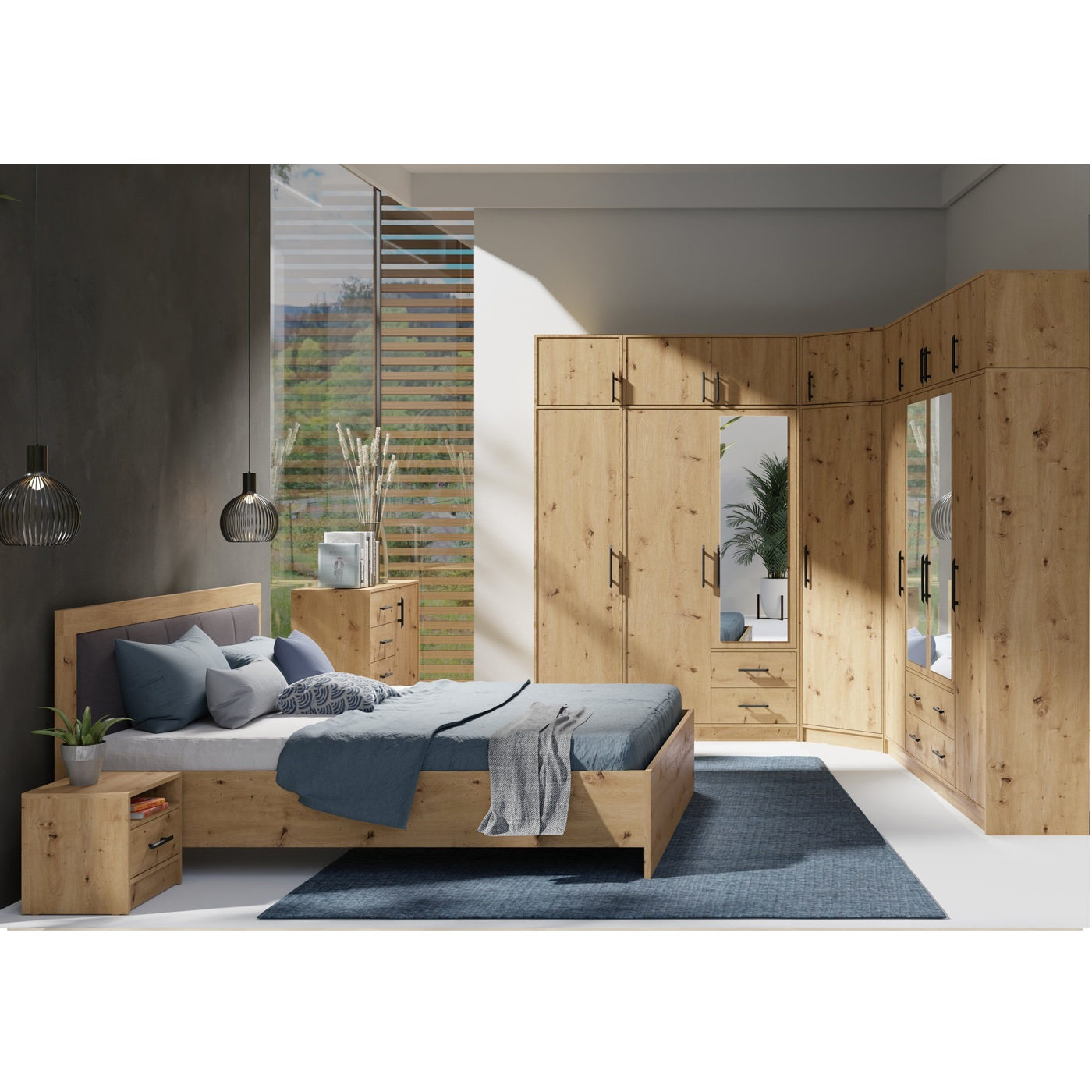 zestaw sypialnia Smart G duża narożna szafa komoda łóżko szafki nocne