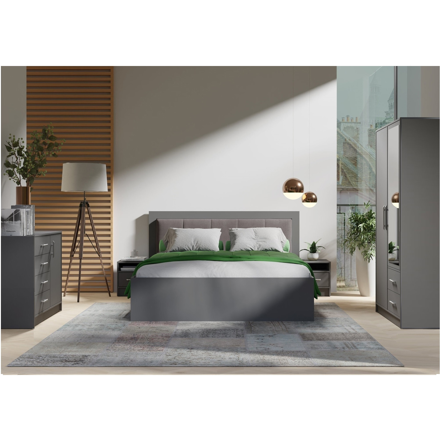 zestaw sypialniany Smart K łóżko komoda szafa stoliki nocne komplet