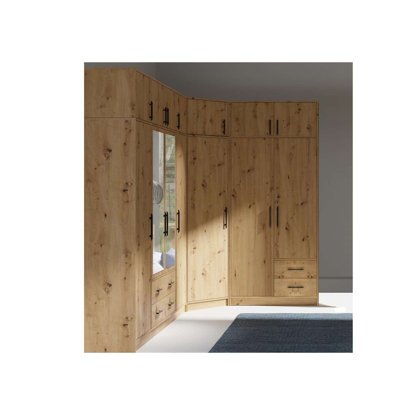 zestaw narożna garderoba z lustrem Smart 9 rogowa duży komplet szaf