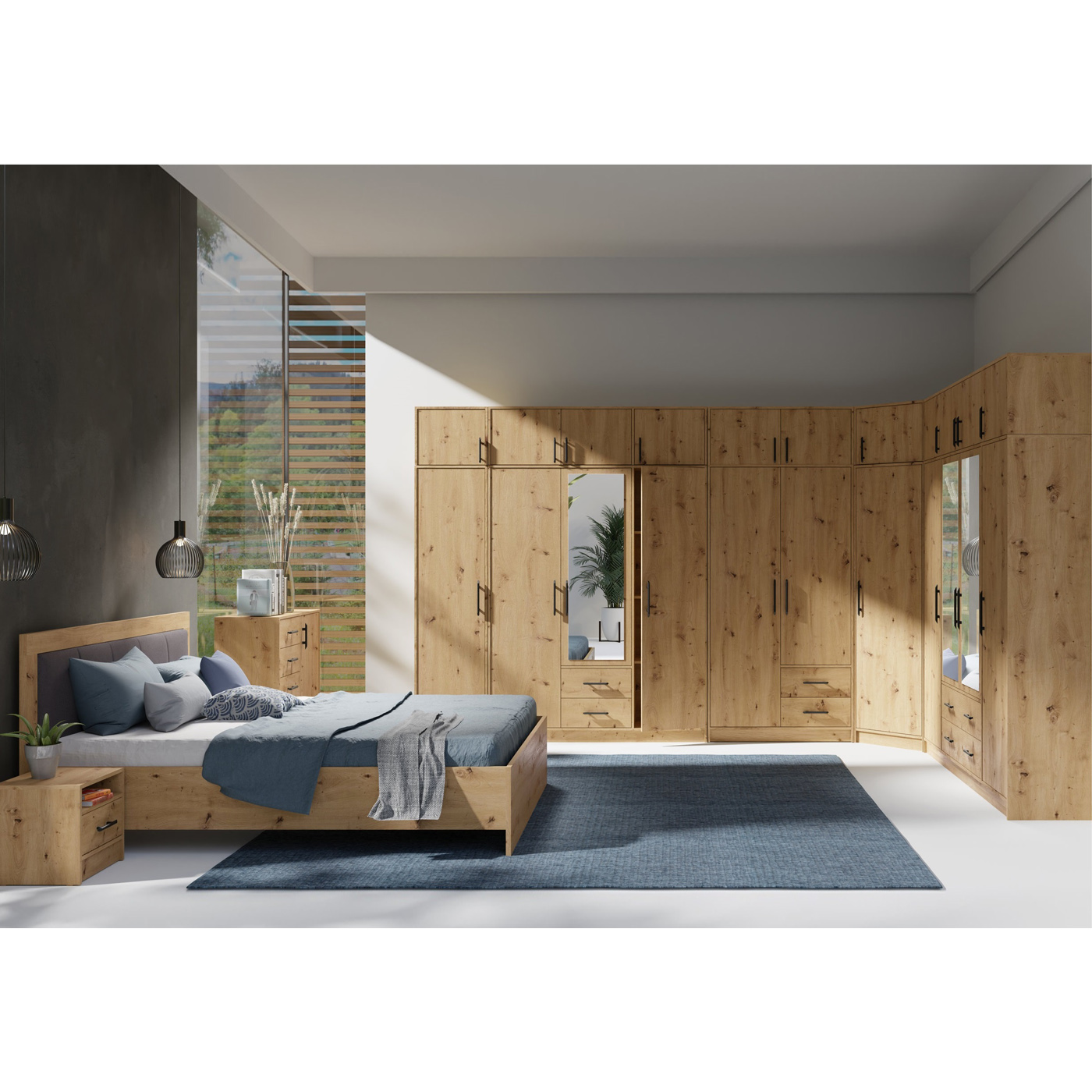 zestaw duży Smart 7 łóżko garderoba narożna wysoka do sypialni